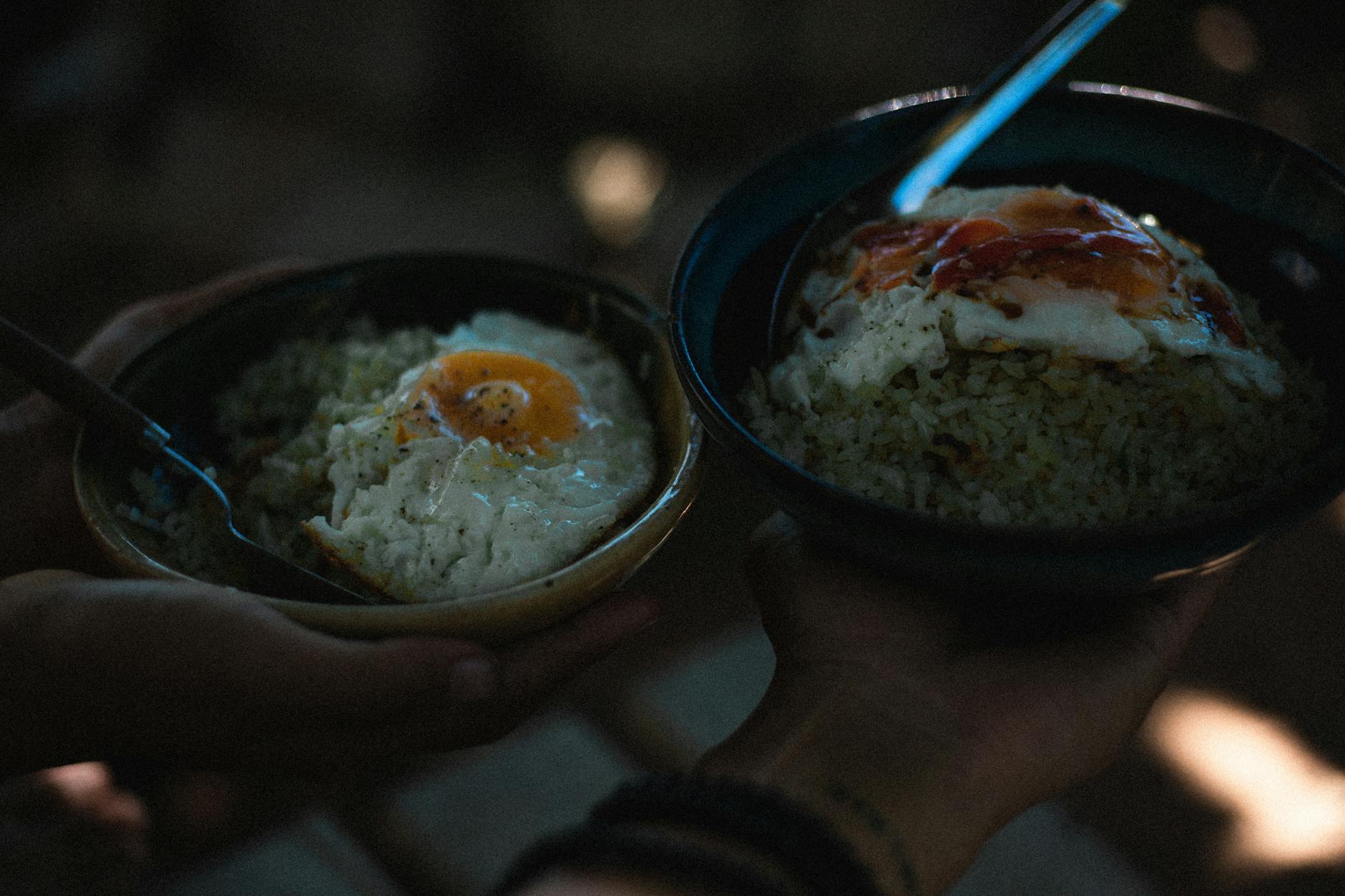 Asian-inspired egg bowl with rice, vegetables, and soy-ginger sauce
